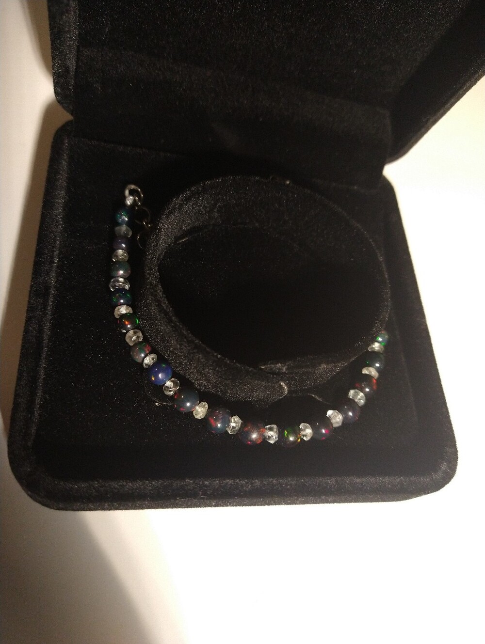 Natural Black Smoked Opal Clear Aquamarine Goshenite Bracelet